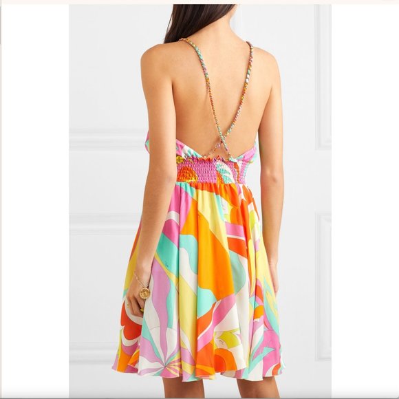 EMILIO PUCCI ORANGE PINK MULTI CHAIN SUNDRESS 9HWG30 SIZE IT42 / US 8 NWOTS! - Picture 4 of 17